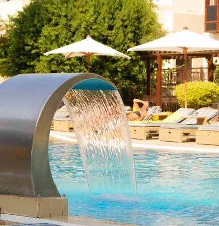 Outdoor pool waterfall feature