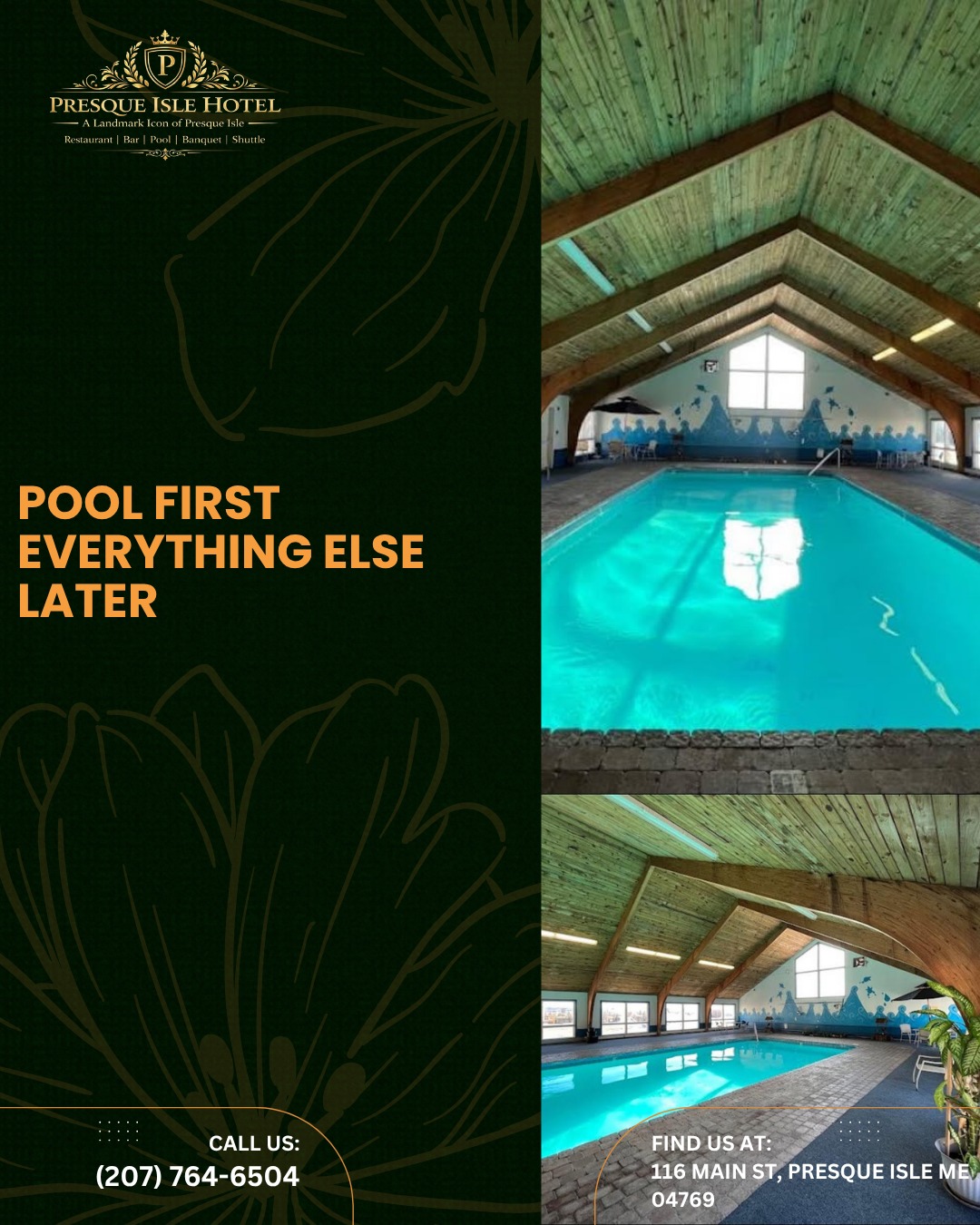 Pool First, Everything Else Later — Presque Isle Hotel indoor heated pool open year-round