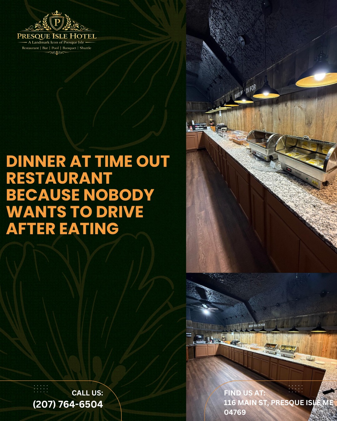 Dinner at TimeOut Restaurant — Because Nobody Wants to Drive After Eating