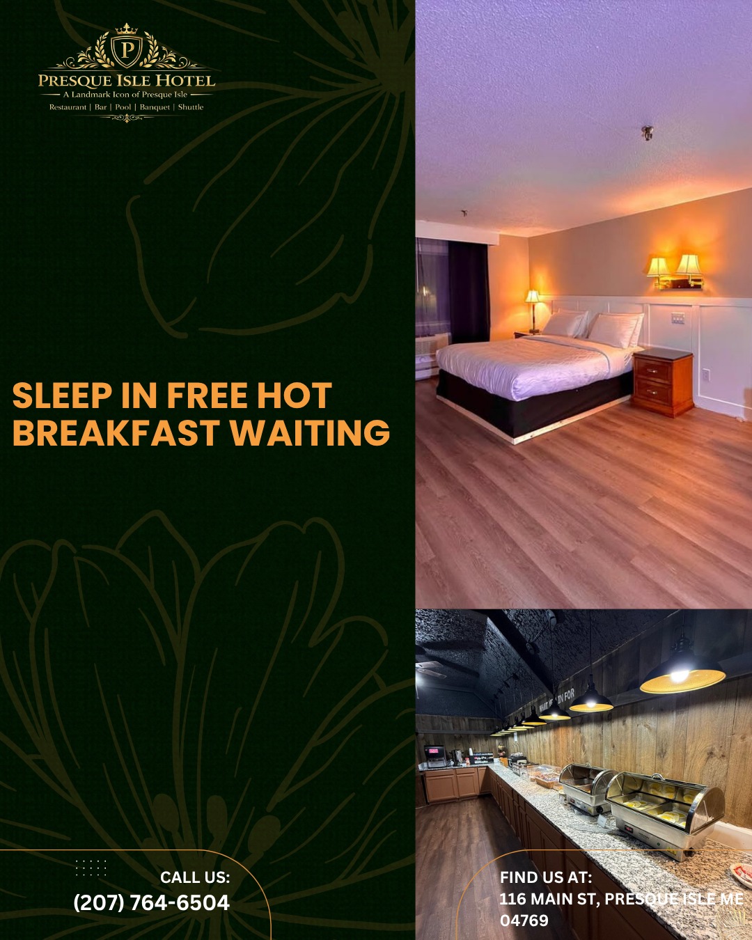 Sleep in a renovated guest room — free hot breakfast waiting in the morning at Presque Isle Hotel